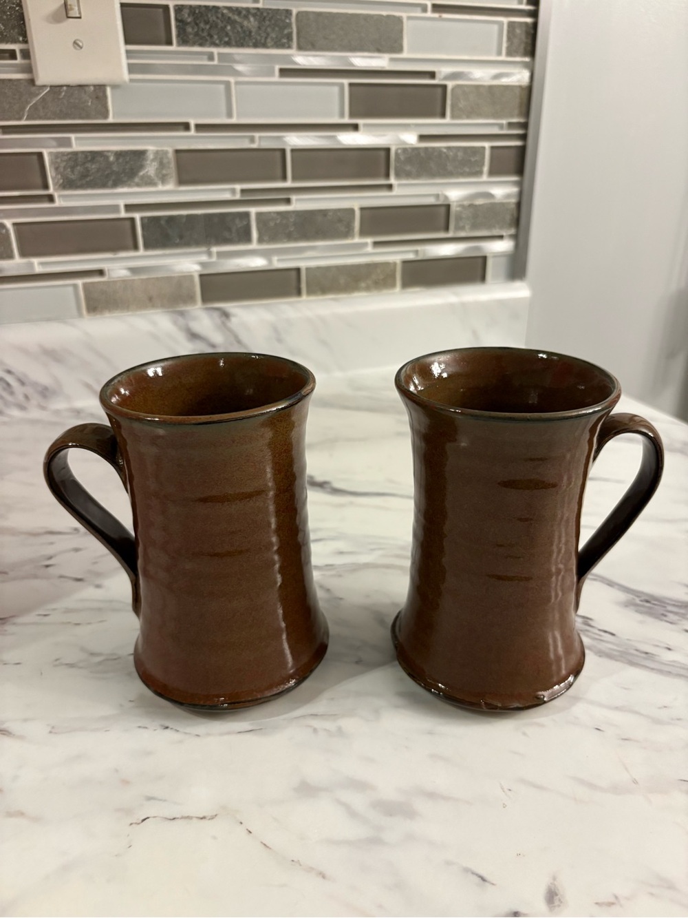Vintage Pottery Mugs set of 2 signed studio pottery glazed